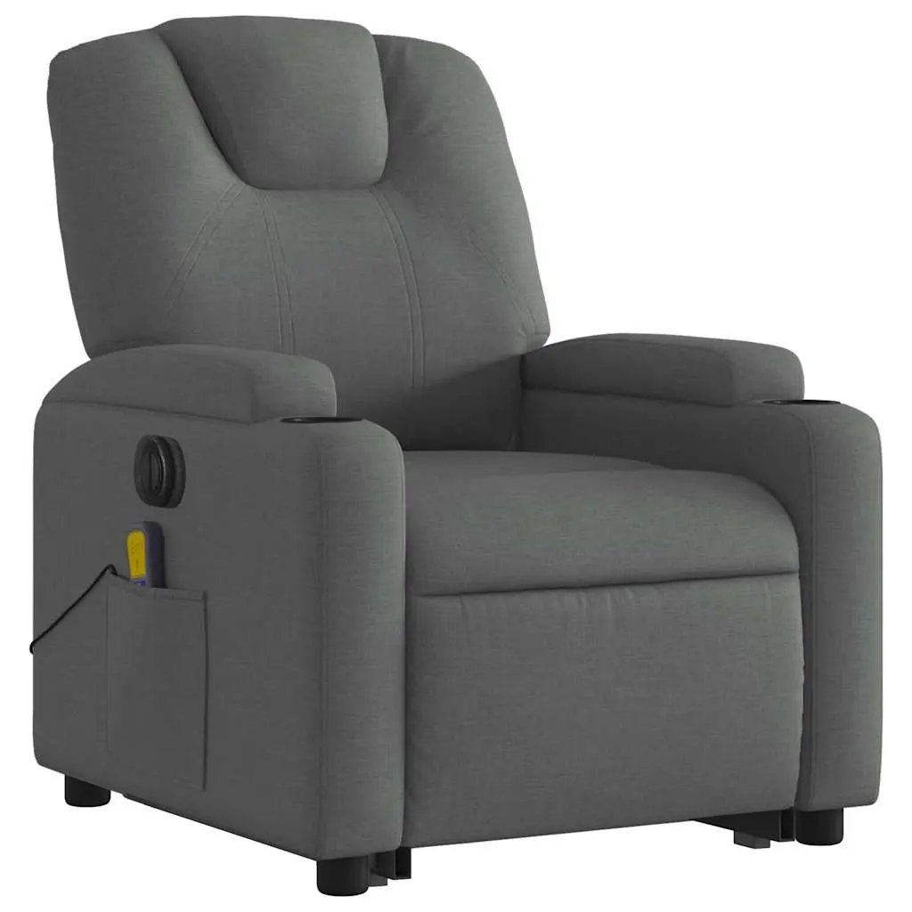 Electric Massage Recliner Chair for Elderly Grey Fabric Power Lift 135 Degrees
