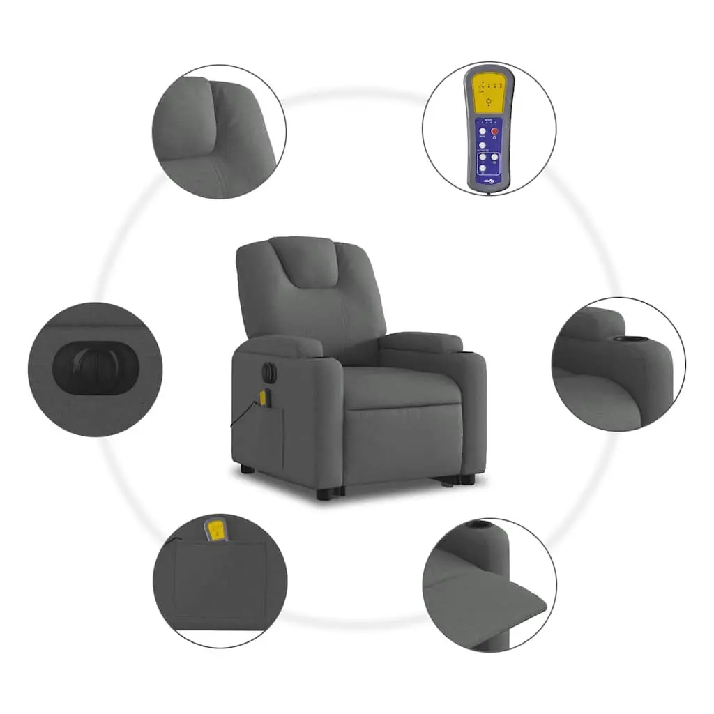 Electric Massage Recliner Chair for Elderly Grey Fabric Power Lift 135 Degrees