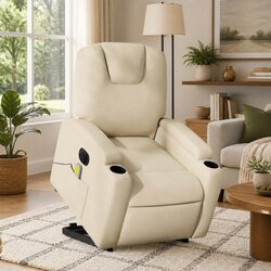 Electric Stand Up Massage Recliner Chair Lift Power Recline Armchair Cream