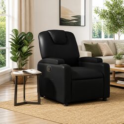 Black Manual Recliner with Adjustable Footrest and Backrest