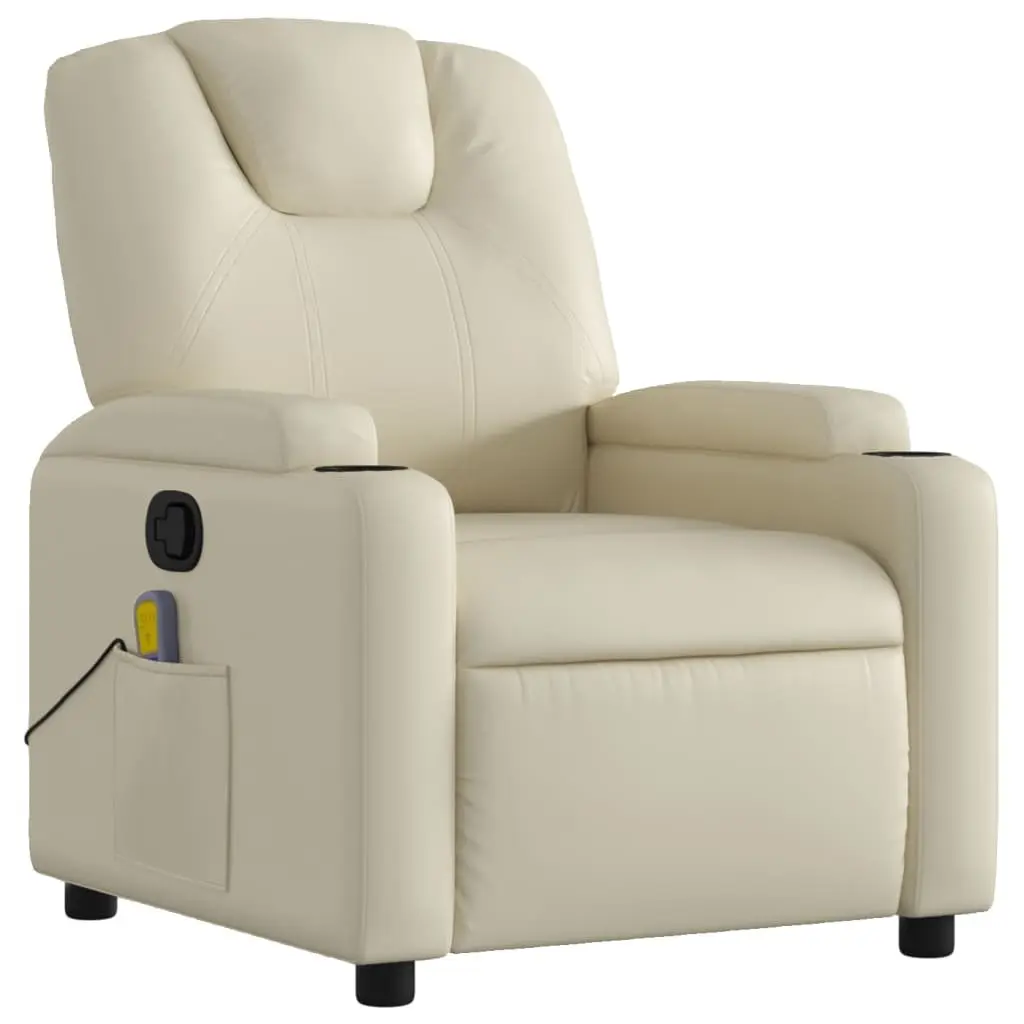 Cream Faux Leather Massage Recliner Chair