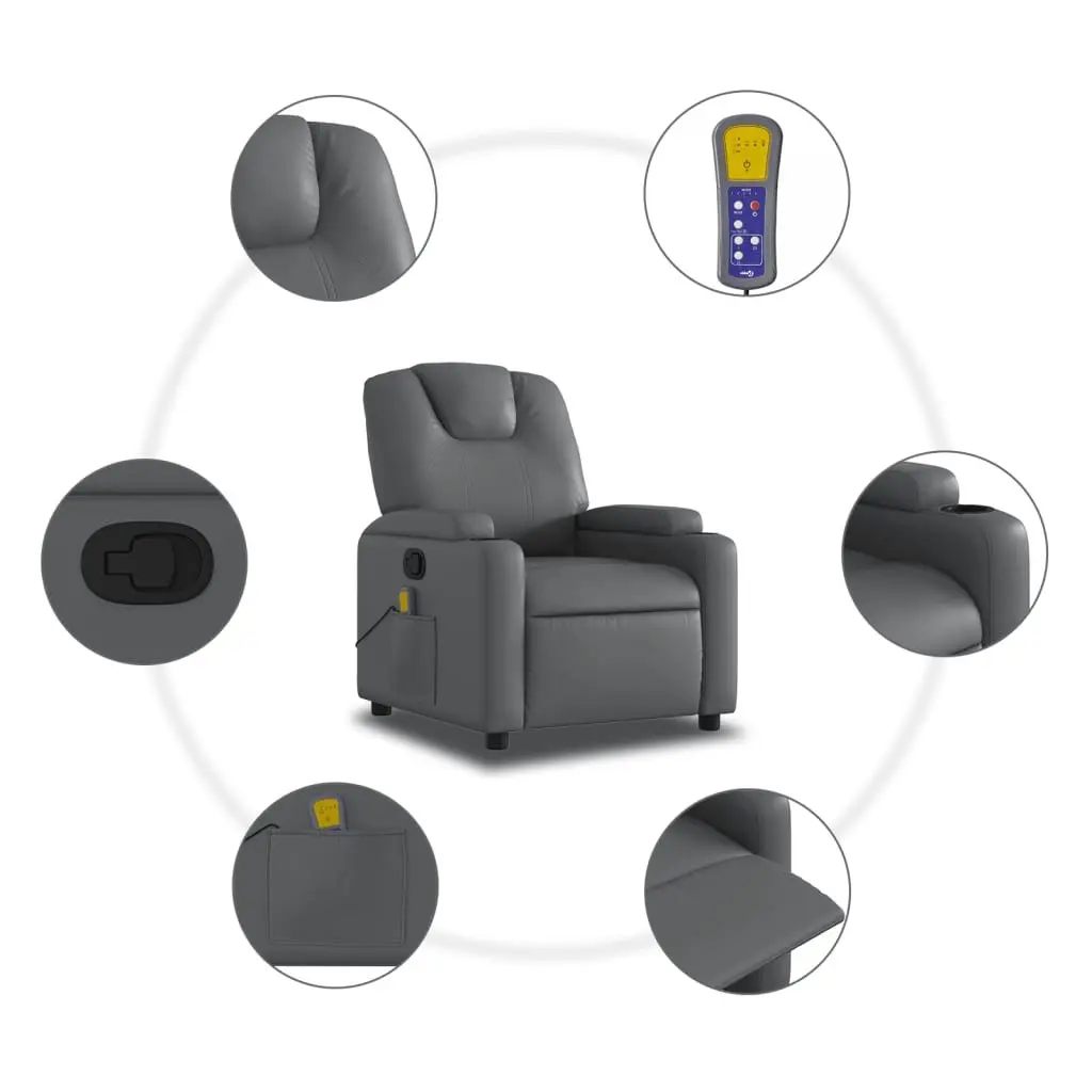Massage Recliner Chair for Living Room Grey Manual Recline 6 Vibration Points