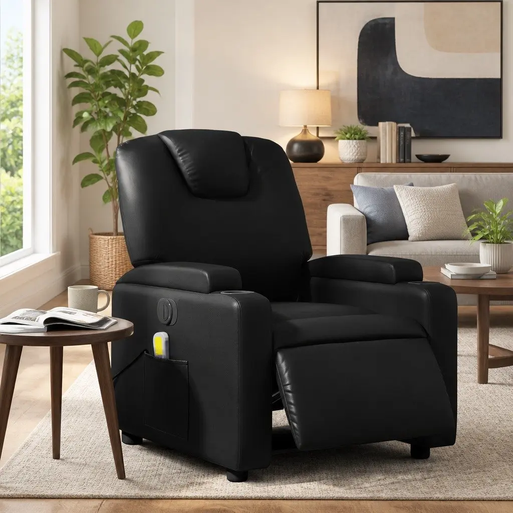 Electric Massage Recliner Chair for Living Room Black Faux Leather