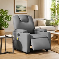 Electric Massage Recliner Chair Grey Faux Leather Armchair with Footrest