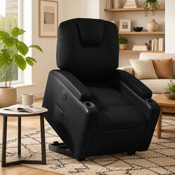 Electric Stand Up Recliner Chair Black Faux Leather Power Lift Armchair
