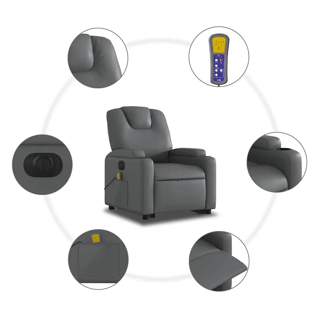 Electric Massage Recliner Chair for Living Room Grey Faux Leather