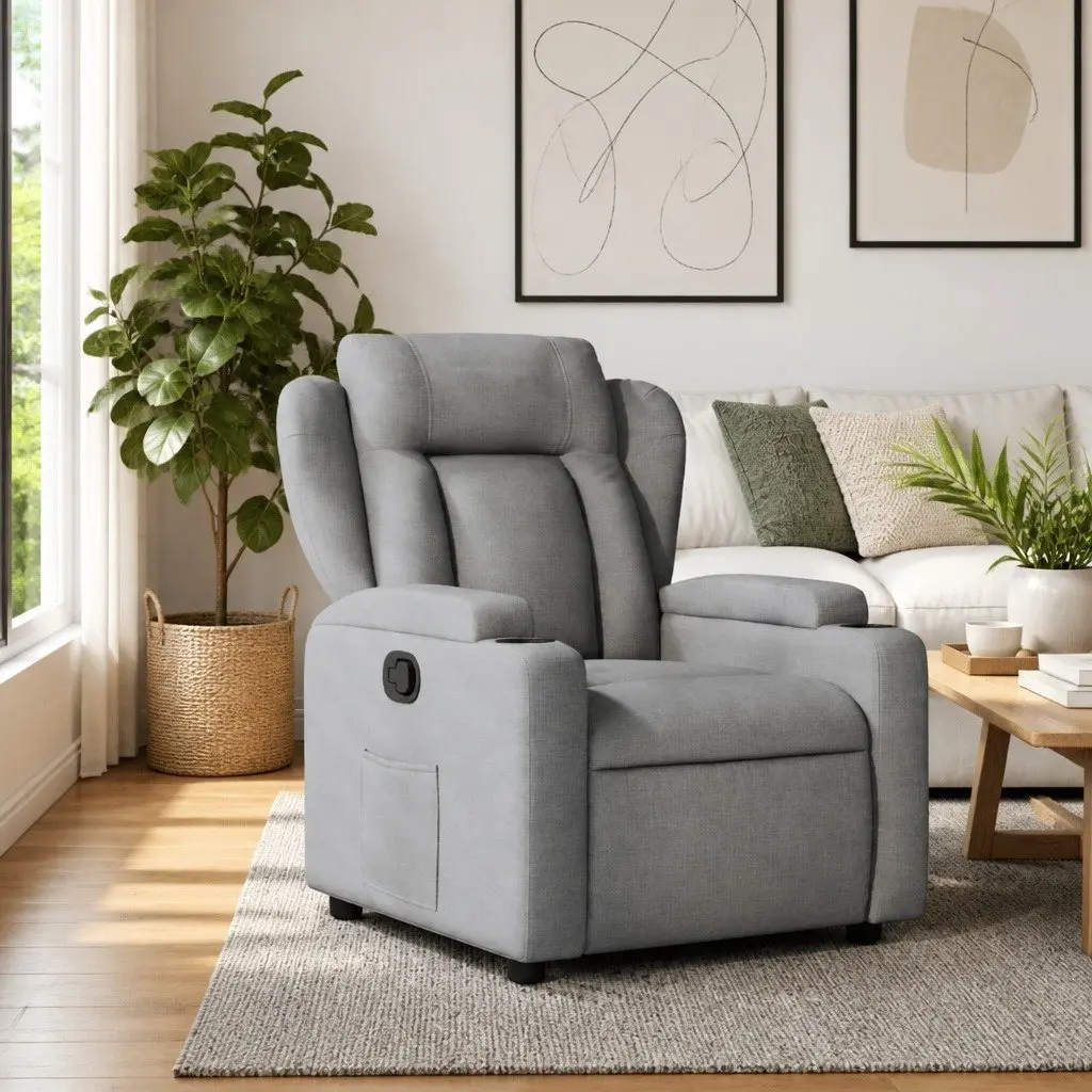 Recliner Chair Manual Reclining Armchair for Living Room Light Grey