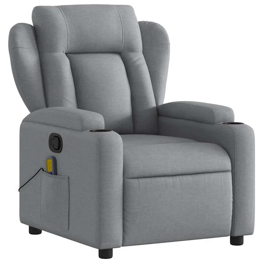 Massage Recliner Chair for Living Room Grey Fabric Manual Recline Vibration Armchair