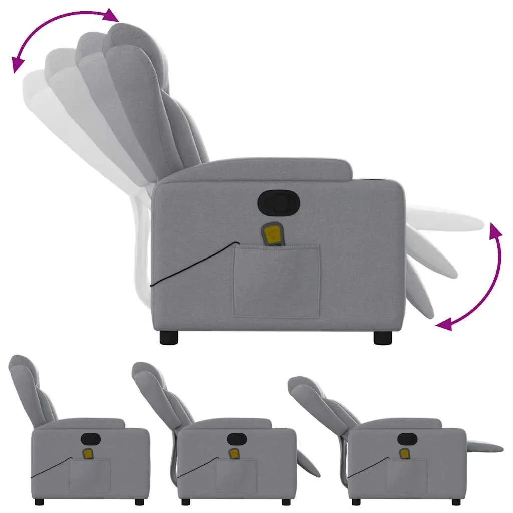 Massage Recliner Chair for Living Room Grey Fabric Manual Recline Vibration Armchair
