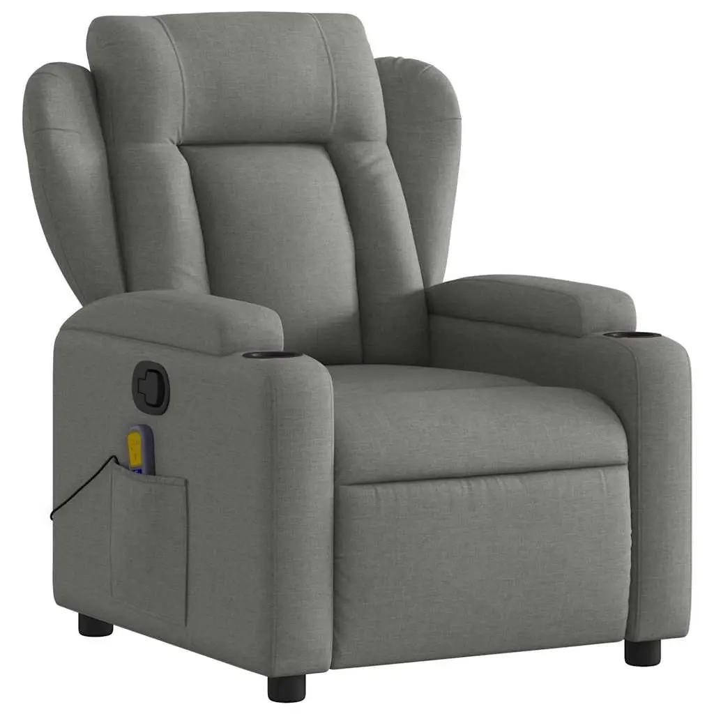 Massage Recliner Chair for Living Room Grey Fabric Manual Reclining with Vibration 6 Massage Points