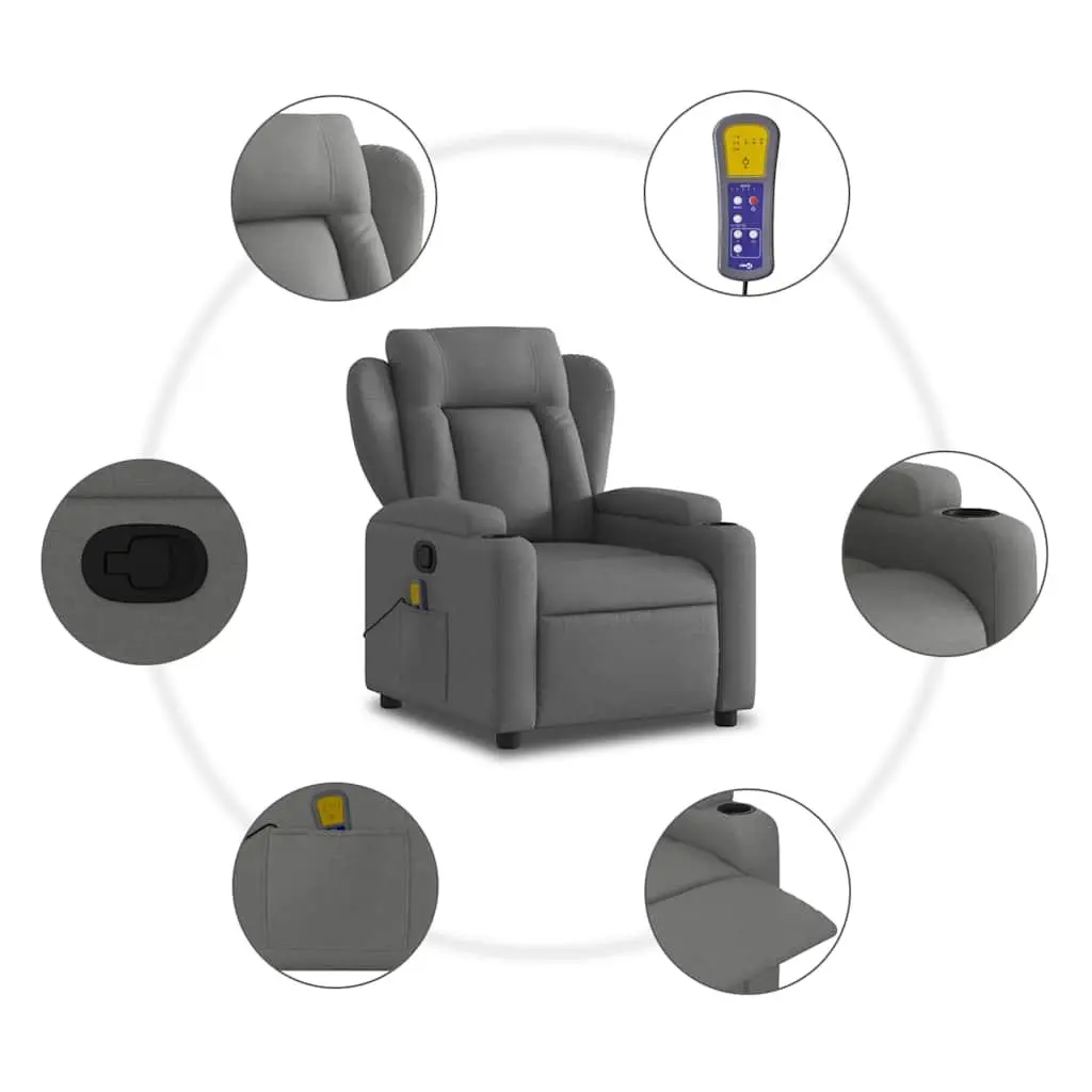 Massage Recliner Chair for Living Room Grey Fabric Manual Reclining with Vibration 6 Massage Points