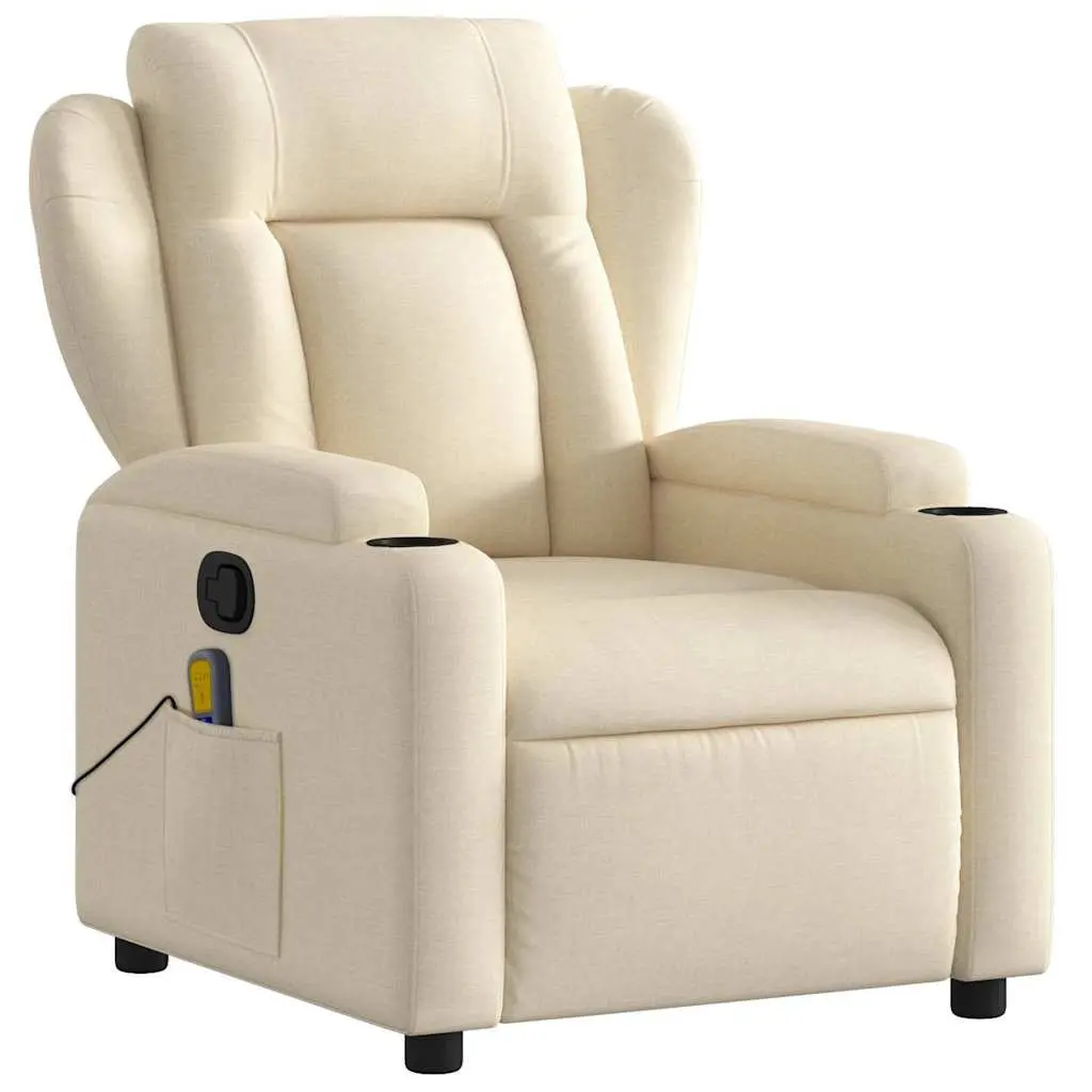 Massage Recliner Chair Cream Fabric Manual Recline Vibration 6 Points Armchair
