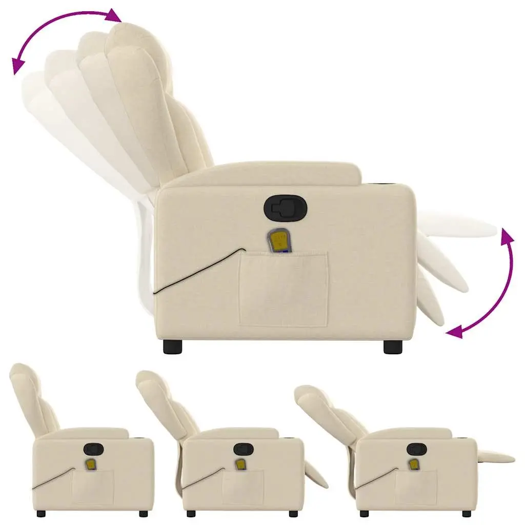 Massage Recliner Chair Cream Fabric Manual Recline Vibration 6 Points Armchair
