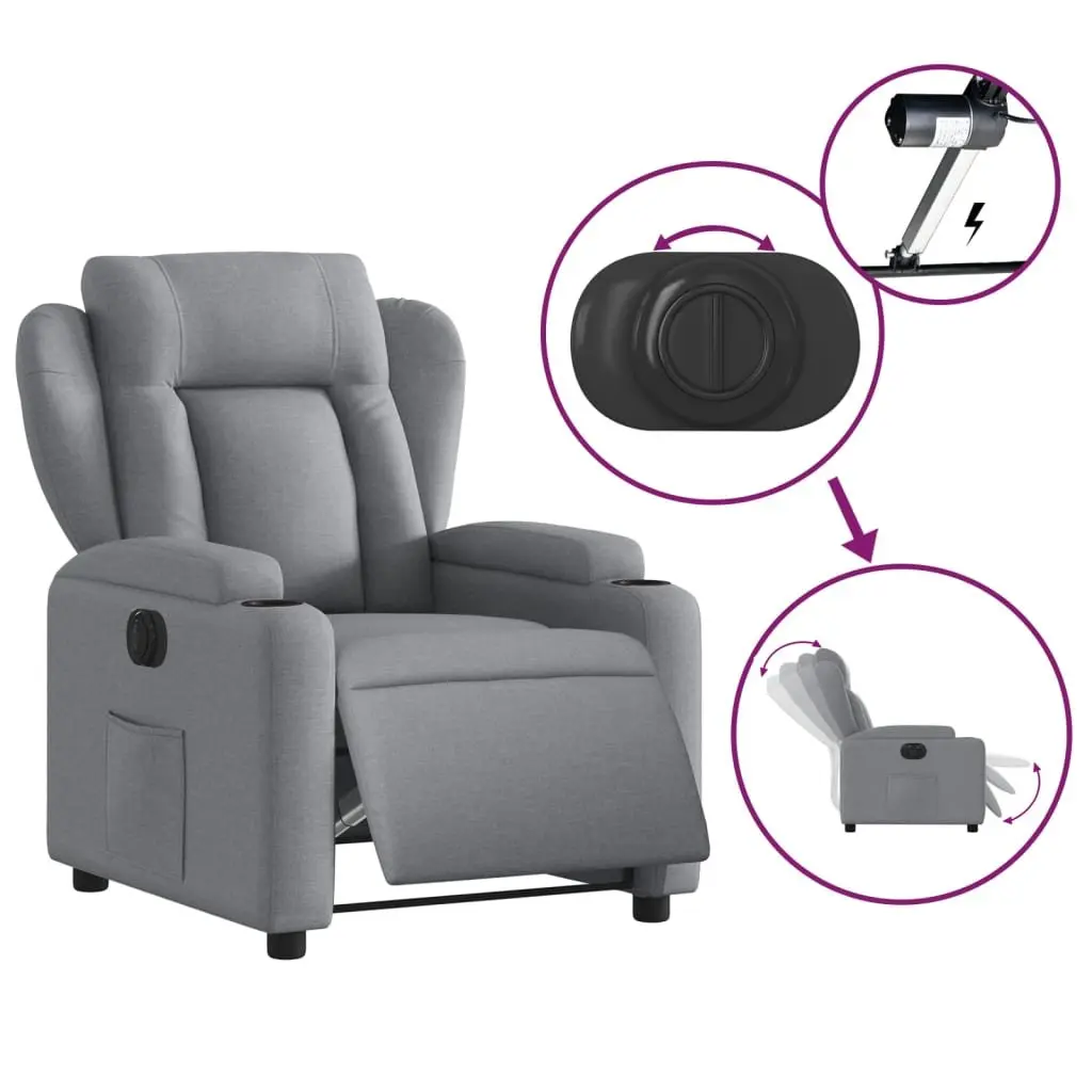 Electric Recliner Chair Living Room Light Grey Fabric