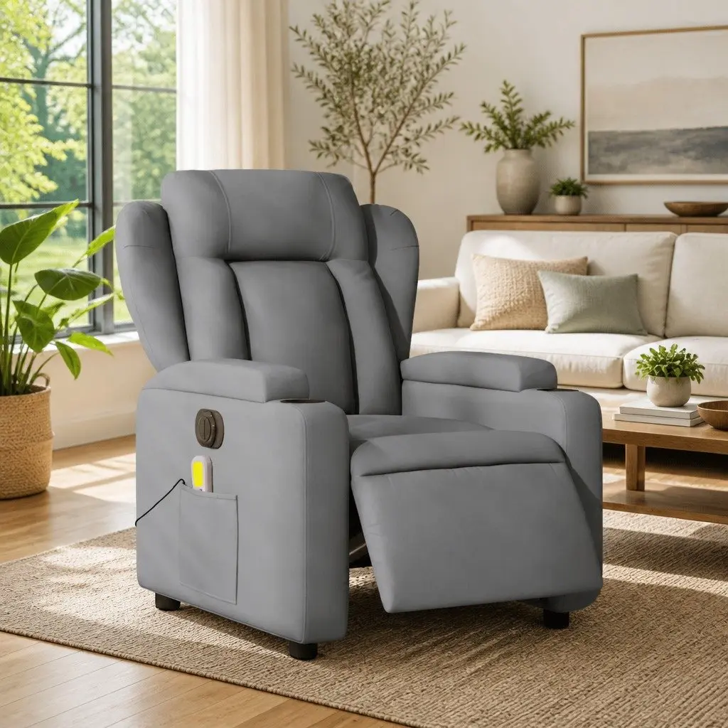 Electric Massage Recliner Chair Grey Fabric Living Room Adjustable Footrest