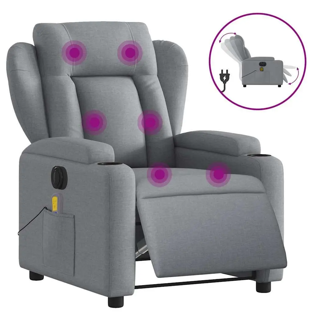 Electric Massage Recliner Chair Grey Fabric Living Room Adjustable Footrest
