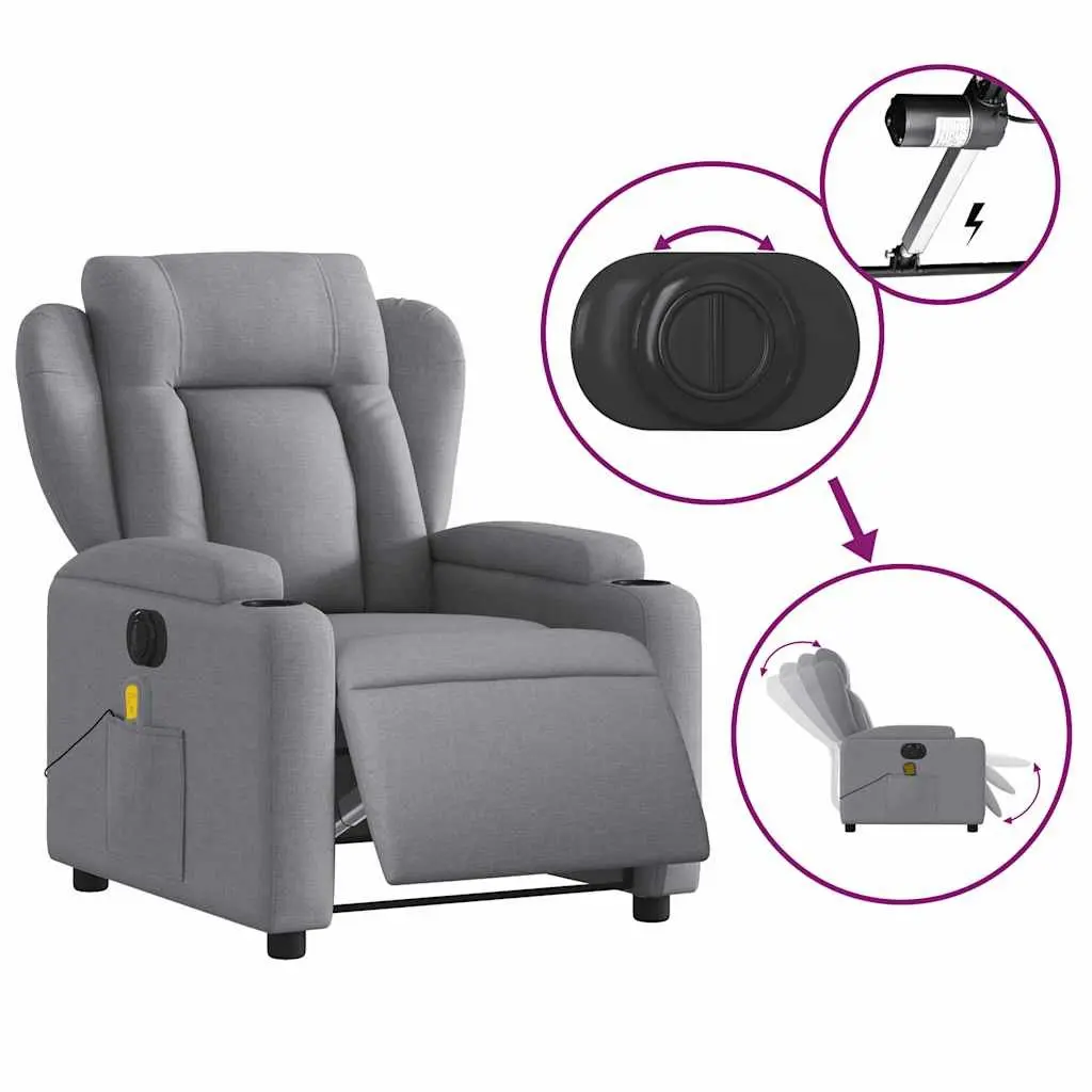 Electric Massage Recliner Chair Grey Fabric Living Room Adjustable Footrest