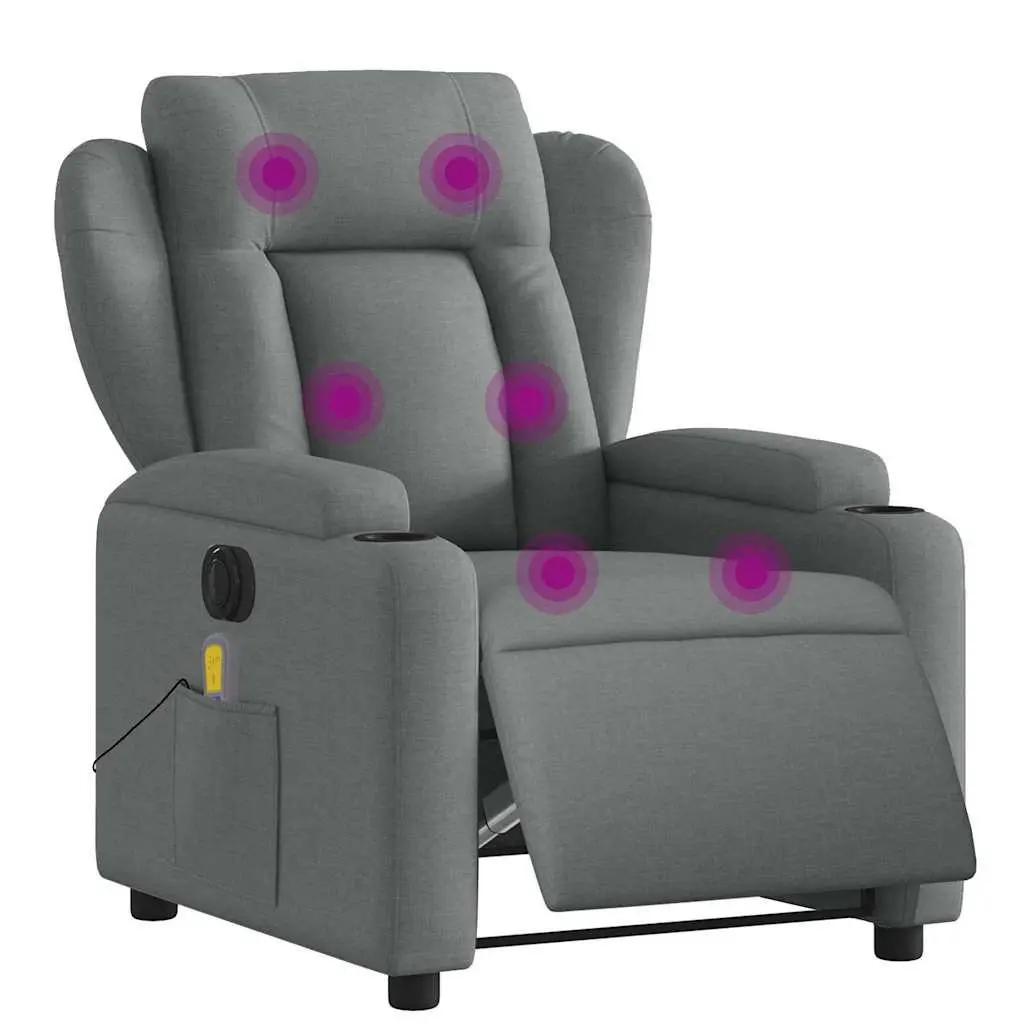 Electric Massage Recliner Chair Grey Fabric Armchair with Footrest Adjustment