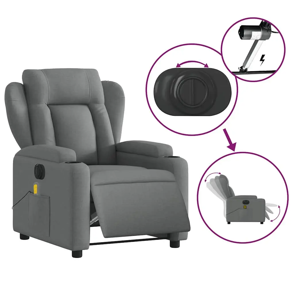 Electric Massage Recliner Chair Grey Fabric Armchair with Footrest Adjustment