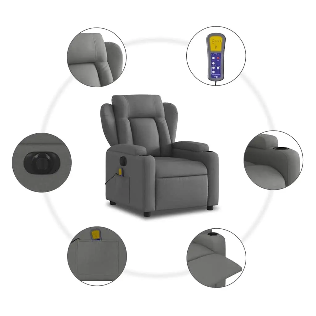 Electric Massage Recliner Chair Grey Fabric Armchair with Footrest Adjustment