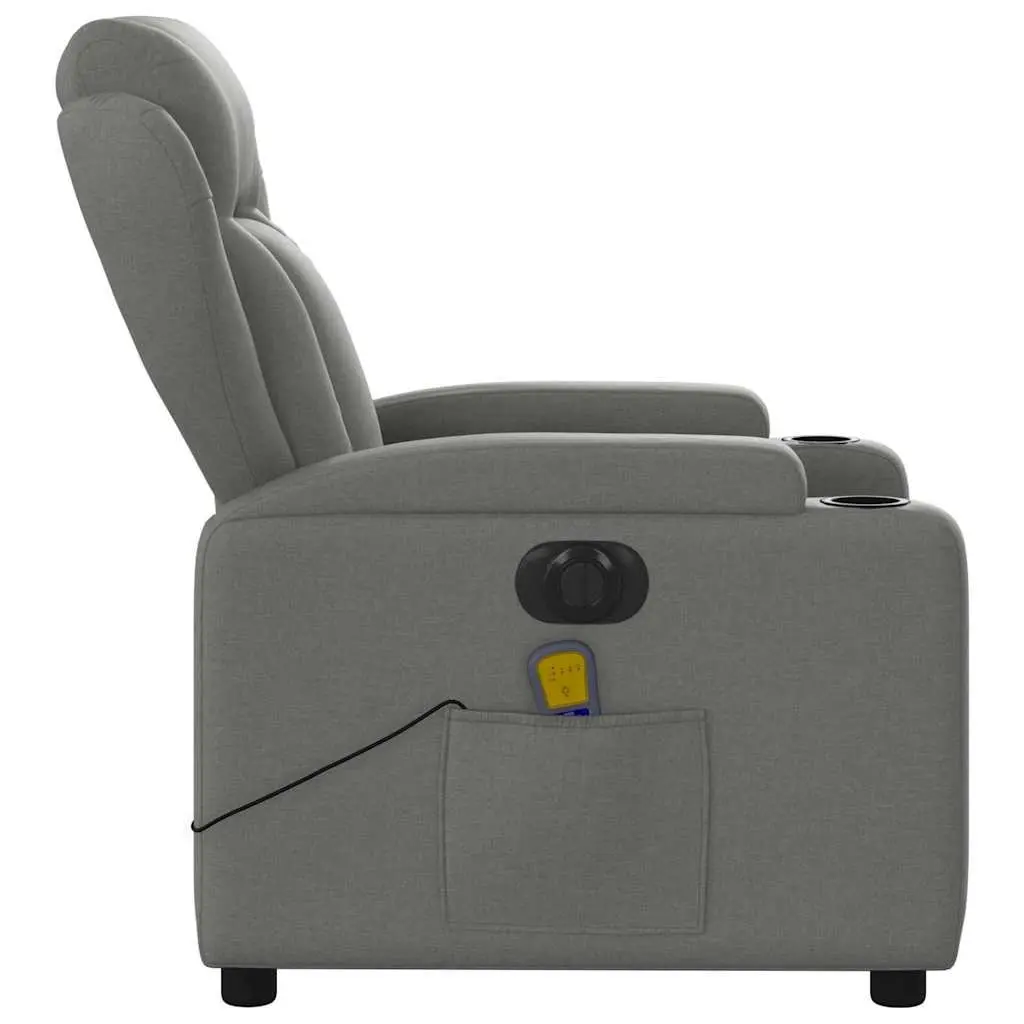Electric Massage Recliner Chair Grey Fabric Armchair with Footrest Adjustment