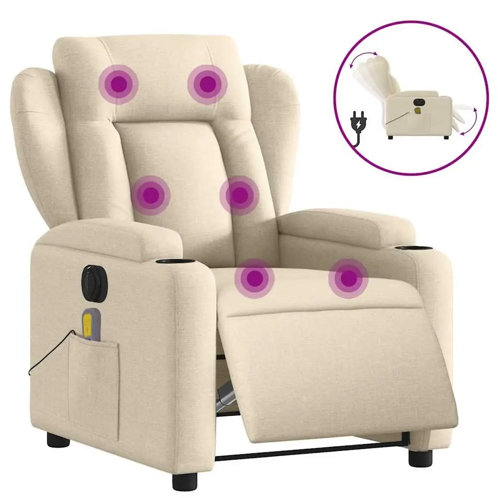 Electric Massage Recliner Chair for Living Room Cream Fabric Adjustable