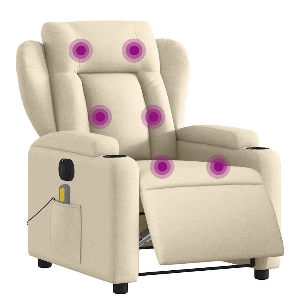 Electric Massage Recliner Chair for Living Room Cream Fabric Adjustable
