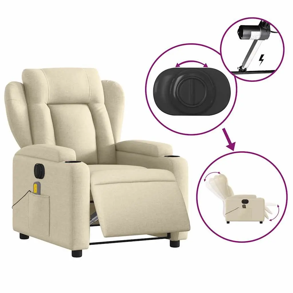 Electric Massage Recliner Chair for Living Room Cream Fabric Adjustable