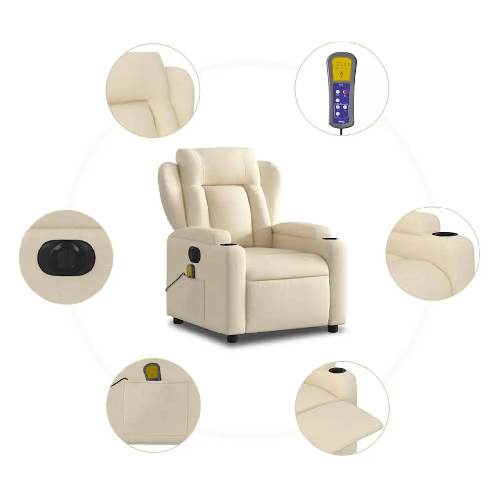 Electric Massage Recliner Chair for Living Room Cream Fabric Adjustable