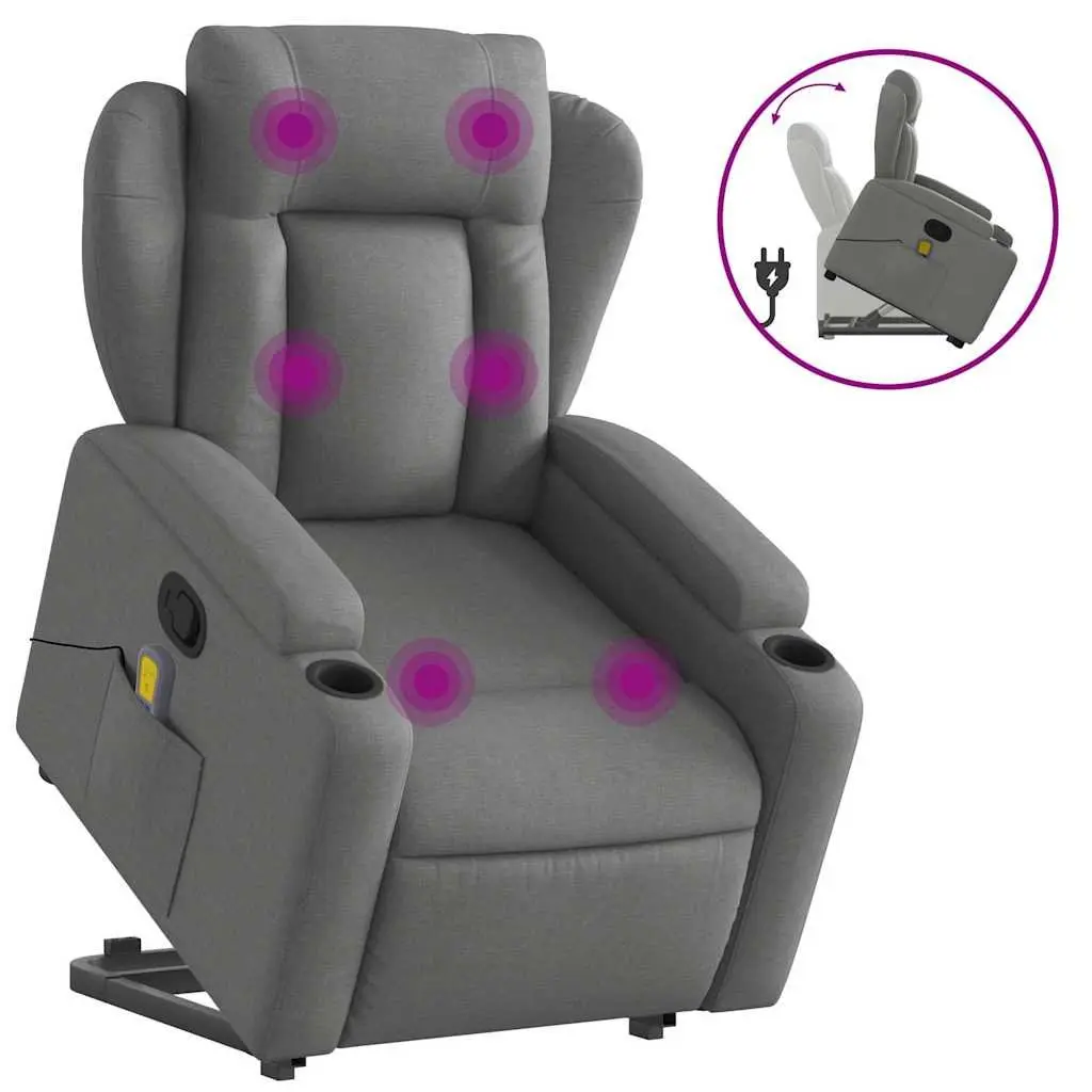 Massage Recliner Chair for Living Room Grey Fabric Power Lift Manual Recline