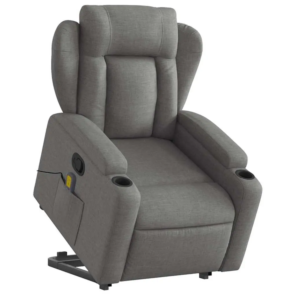 Massage Recliner Chair for Living Room Grey Fabric Power Lift Manual Recline