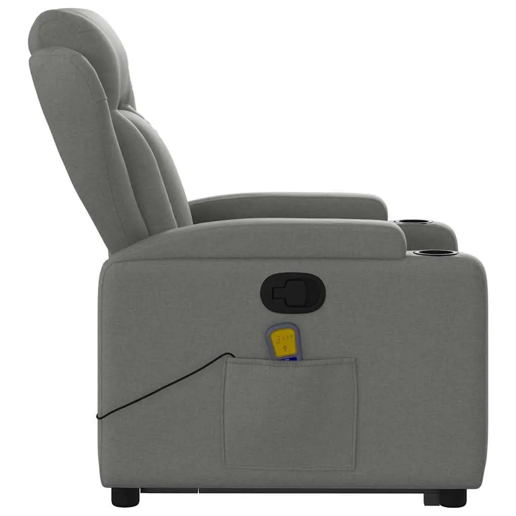 Massage Recliner Chair for Living Room Grey Fabric Power Lift Manual Recline