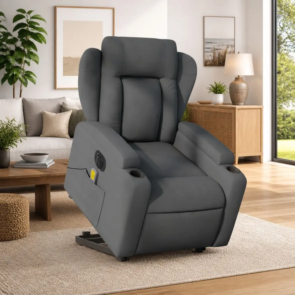 Electric Massage Recliner Chair for Elderly Grey Fabric 135 Degrees