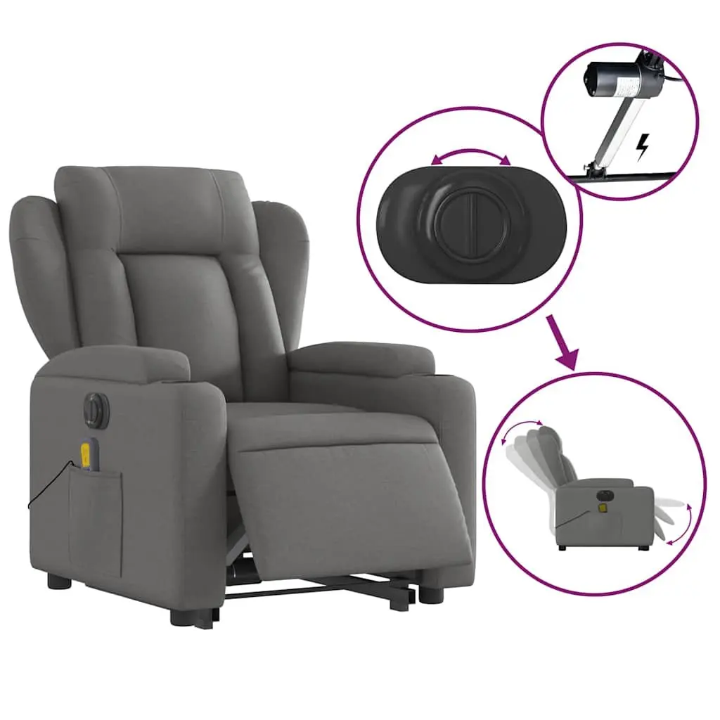 Electric Massage Recliner Chair for Elderly Grey Fabric 135 Degrees