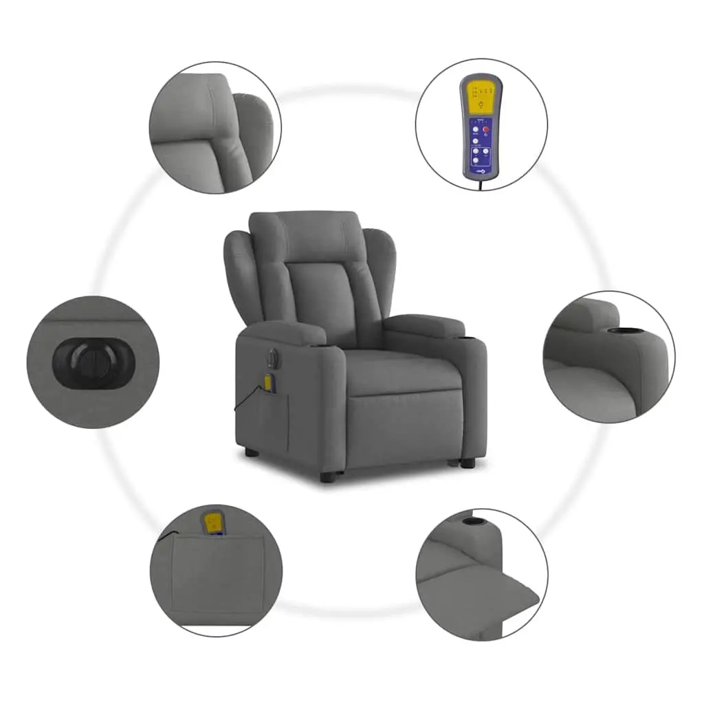 Electric Massage Recliner Chair for Elderly Grey Fabric 135 Degrees