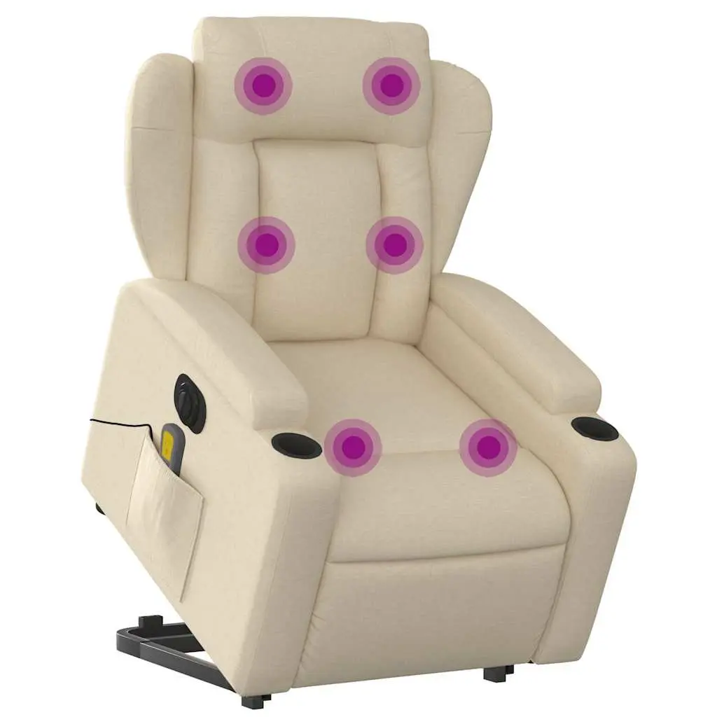 Electric Massage Recliner Chair for Living Room Cream Fabric