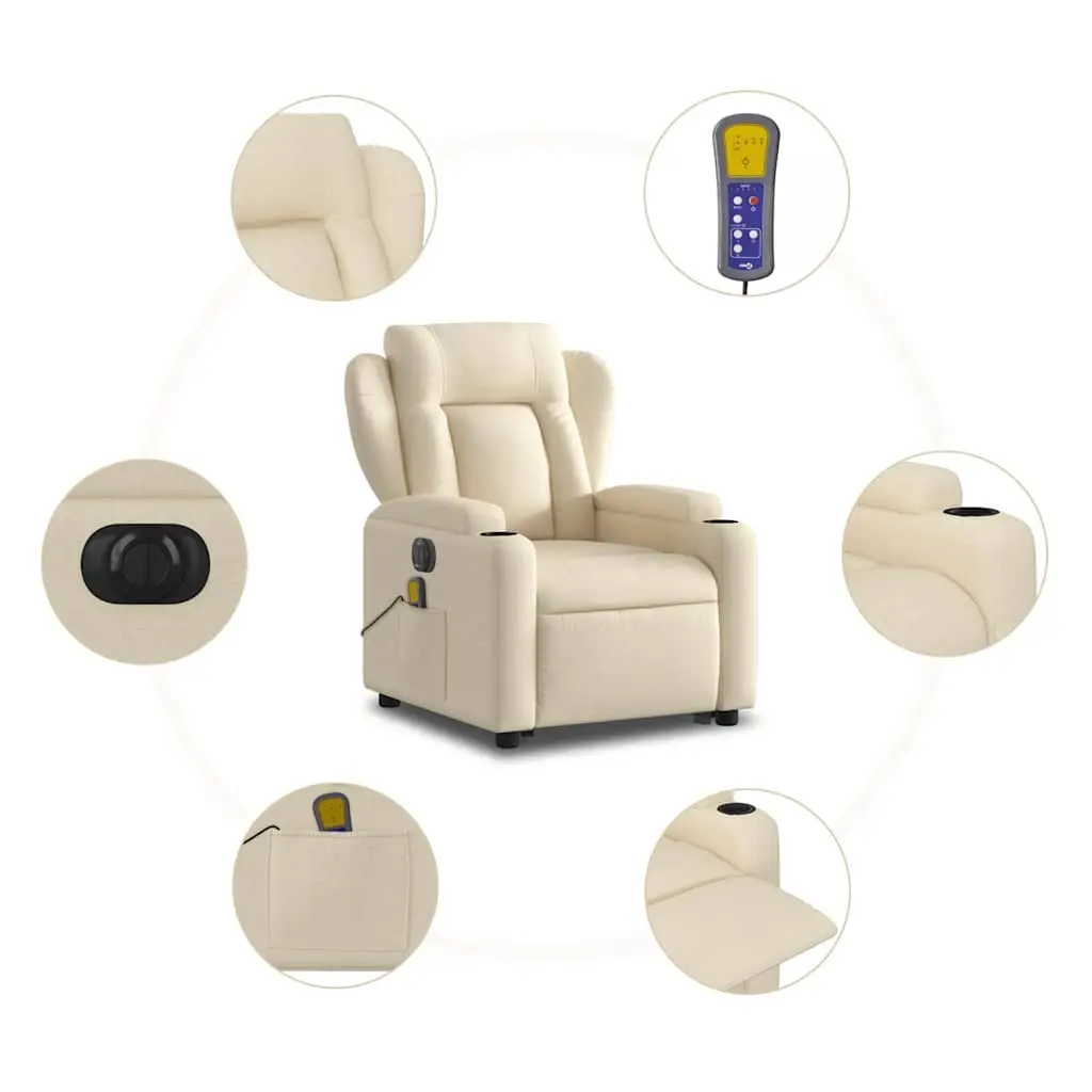 Electric Massage Recliner Chair for Living Room Cream Fabric