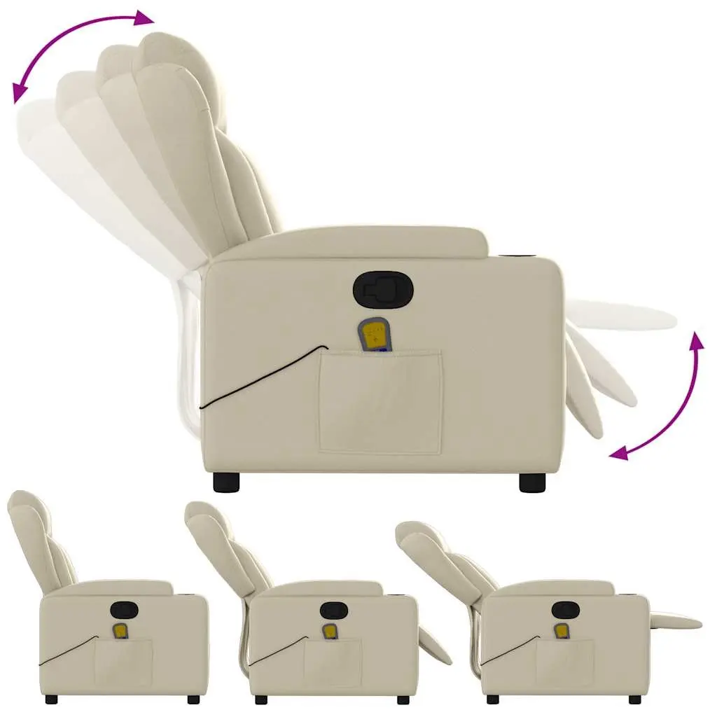 Massage Recliner Chair for Living Room Cream Faux Leather Manual Reclining Armchair 6 Massage Points