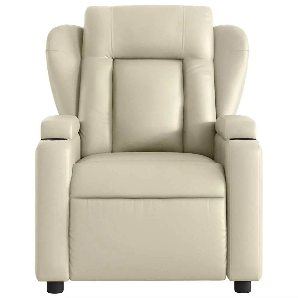 Massage Recliner Chair for Living Room Cream Faux Leather Manual Reclining Armchair 6 Massage Points