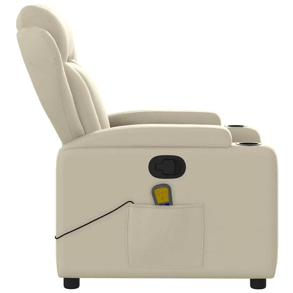 Massage Recliner Chair for Living Room Cream Faux Leather Manual Reclining Armchair 6 Massage Points