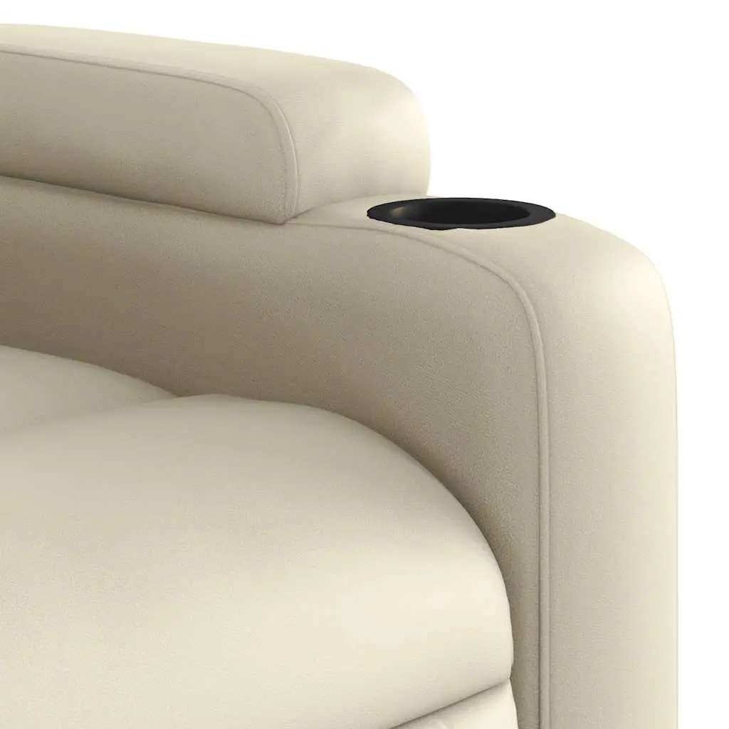 Massage Recliner Chair for Living Room Cream Faux Leather Manual Reclining Armchair 6 Massage Points