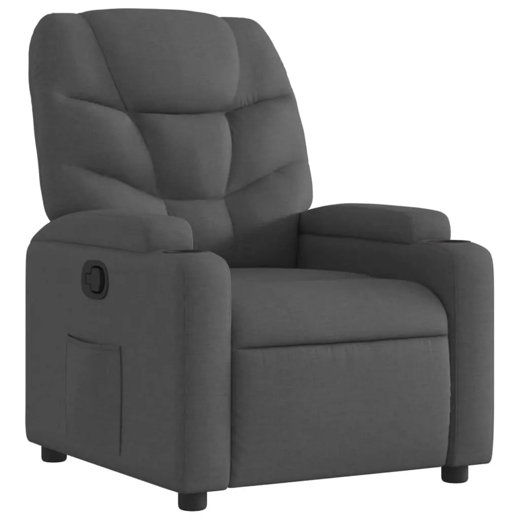 Recliner Chair Manual Reclining Grey Fabric Armchair for Living Room with Cup Holders