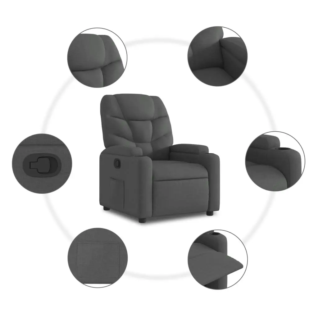 Recliner Chair Manual Reclining Grey Fabric Armchair for Living Room with Cup Holders