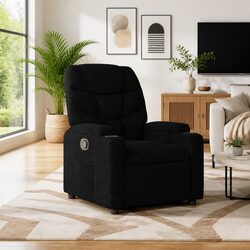 Recliner Chair Black Fabric Manual Reclining Armchair Lounge Seat Cup Holders