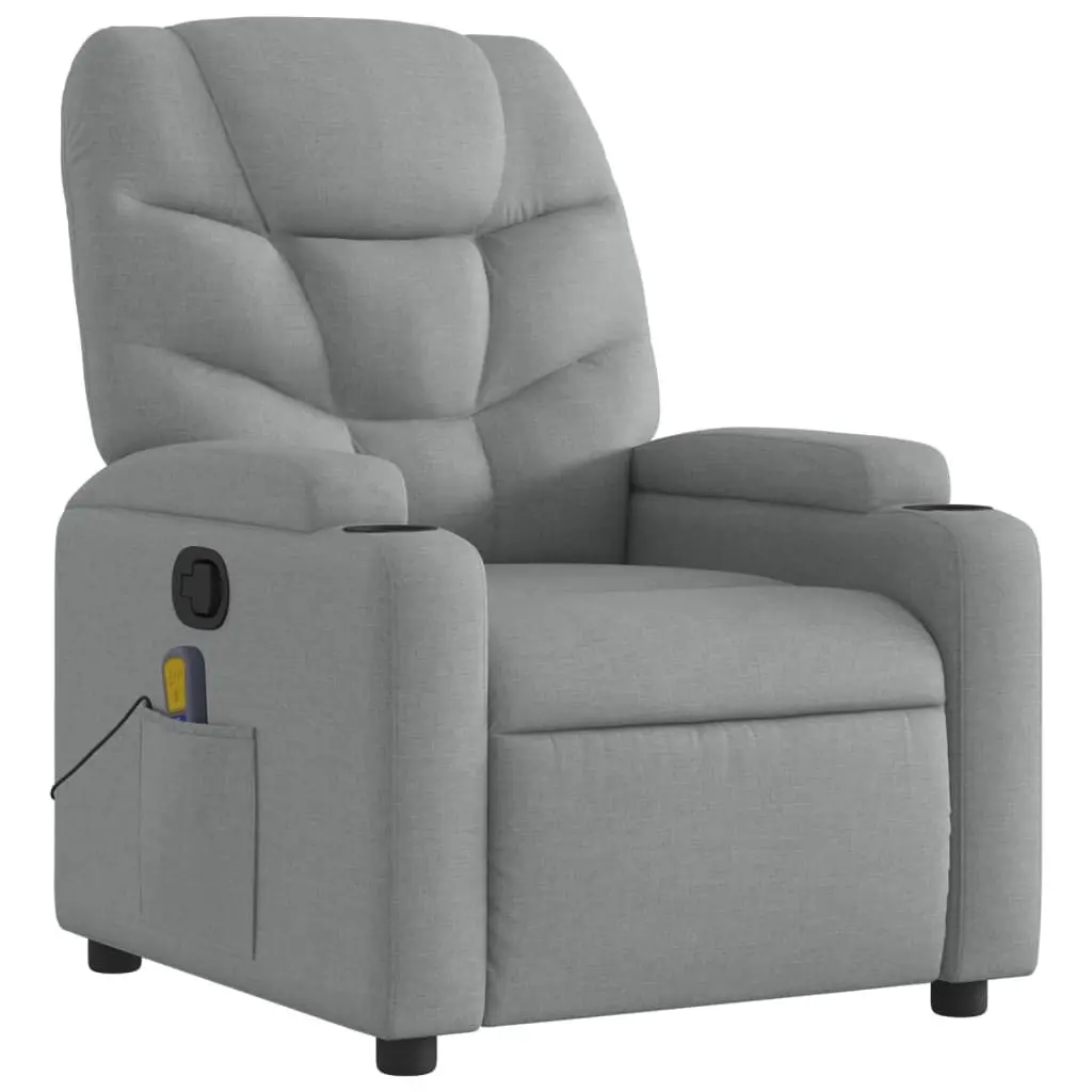 Massage Recliner Chair for Living Room Grey Fabric Manual Adjustable Footrest Vibration Armchair