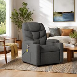 Grey Fabric Massage Recliner Chair: 135-Degree Manual Recline