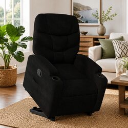 Stand Up Recliner Chair Black Fabric Electric Power Lift Manual Recline Armchair