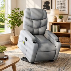 Stand Up Massage Recliner Chair Grey Fabric Electric Power Lift Recline Armchair