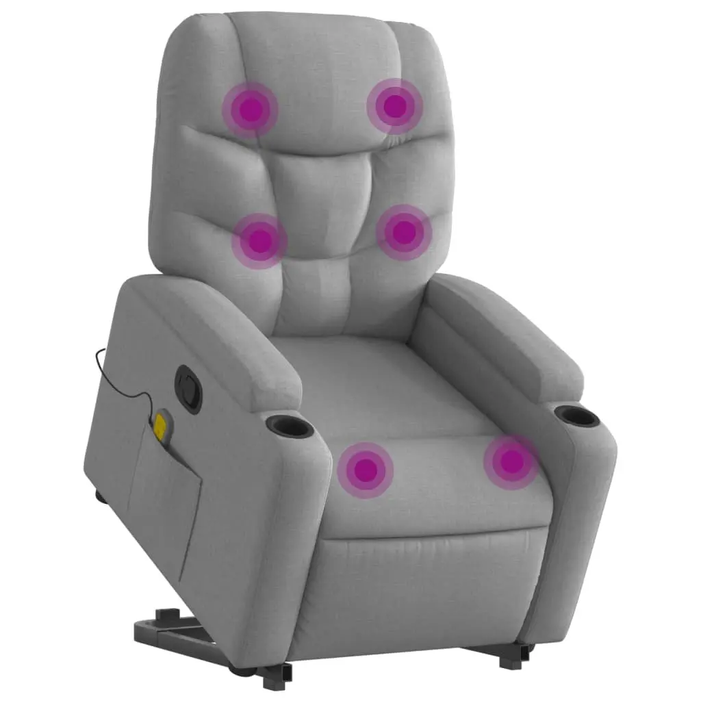 Stand Up Massage Recliner Chair Grey Fabric Electric Power Lift Recline Armchair