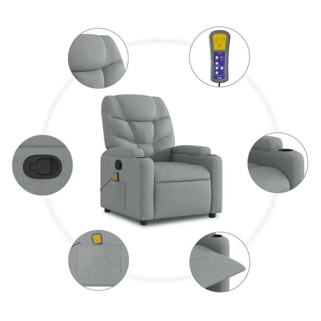 Stand Up Massage Recliner Chair Grey Fabric Electric Power Lift Recline Armchair
